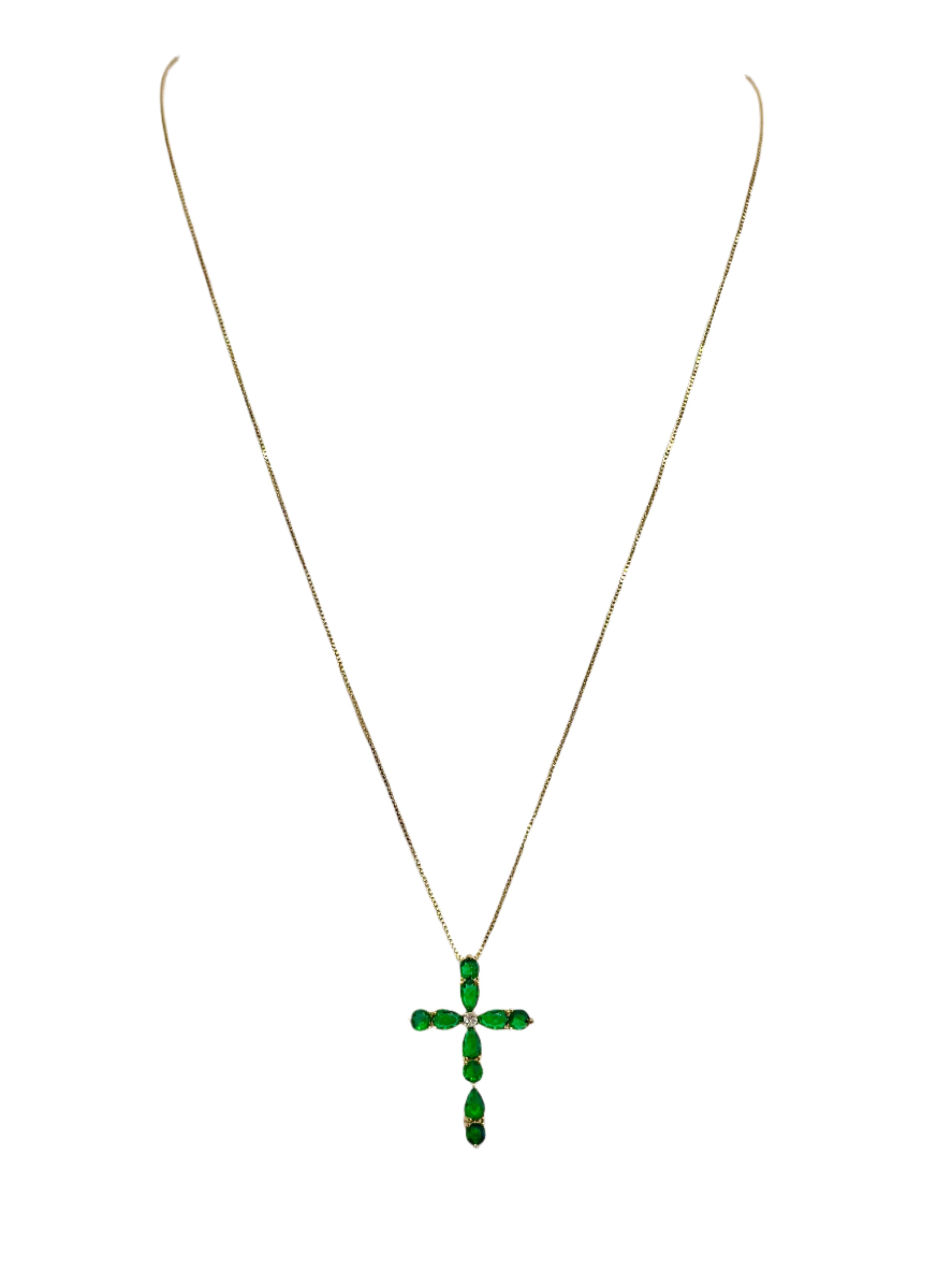 Emerald Cross 18K Gold Filled Necklace