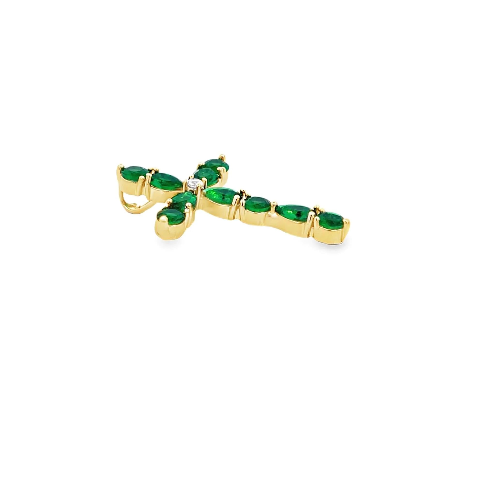 Emerald Cross 18K Gold Filled Necklace