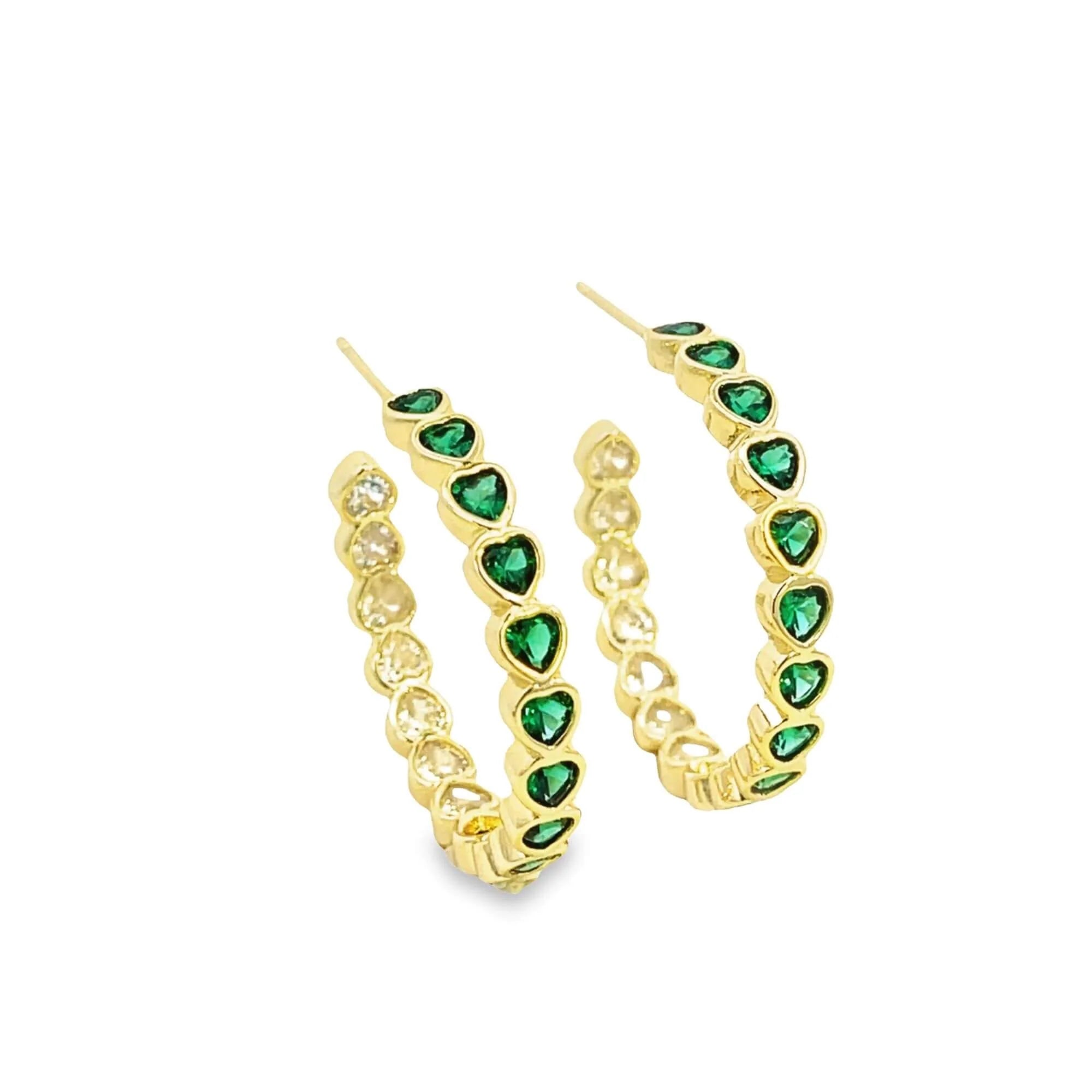Part Colored CZ 18K Gold Filled Heart Hoops