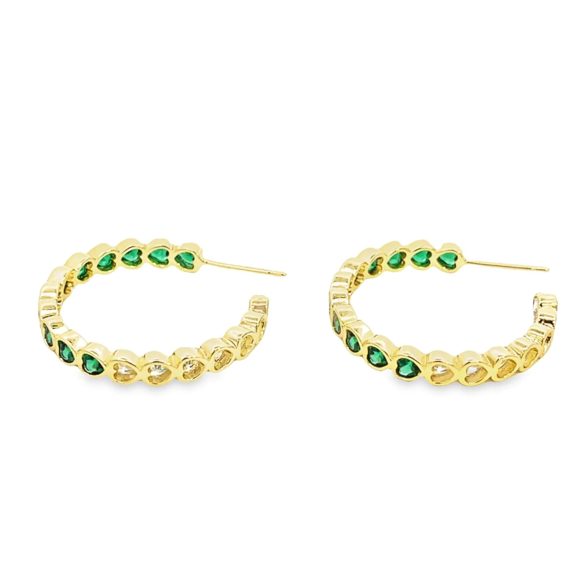 Part Colored CZ 18K Gold Filled Heart Hoops