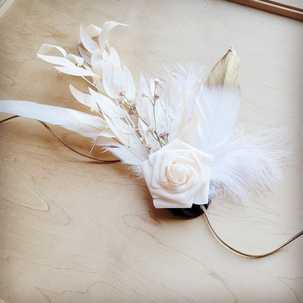 Boho Western Floral Feather Hat Tan