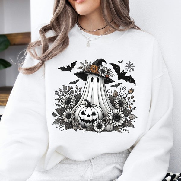 Halloween Flower Patch Ghost Sweatshirt