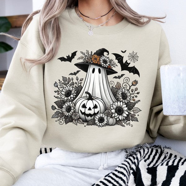 Halloween Flower Patch Ghost Sweatshirt