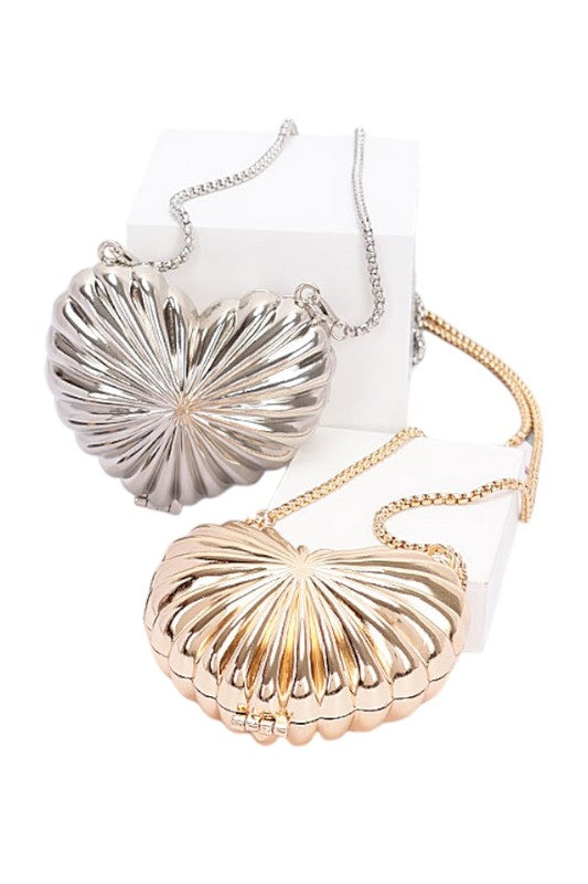 Mini Textured Heart Shape Box Clutch Swing Bag