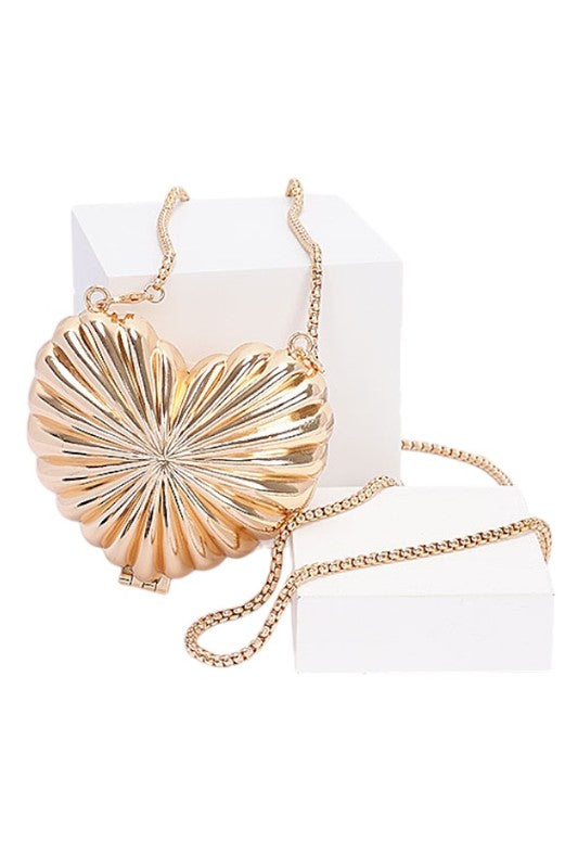 Mini Textured Heart Shape Box Clutch Swing Bag