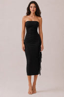Noir Draped Strapless Midi Dress