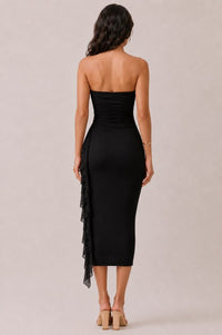 Noir Draped Strapless Midi Dress