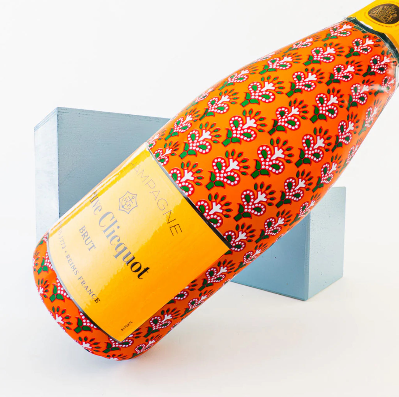 Beau Bottles Wrap Veuve Indian Blockprint Red Leaf