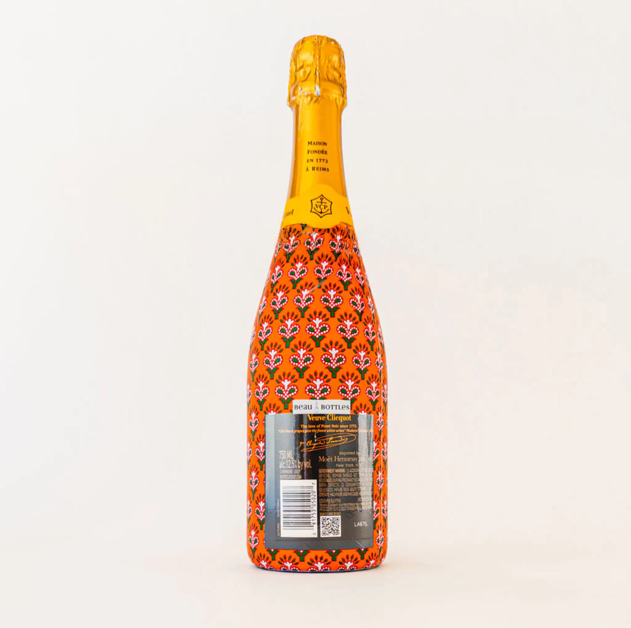 Beau Bottles Wrap Veuve Indian Blockprint Red Leaf