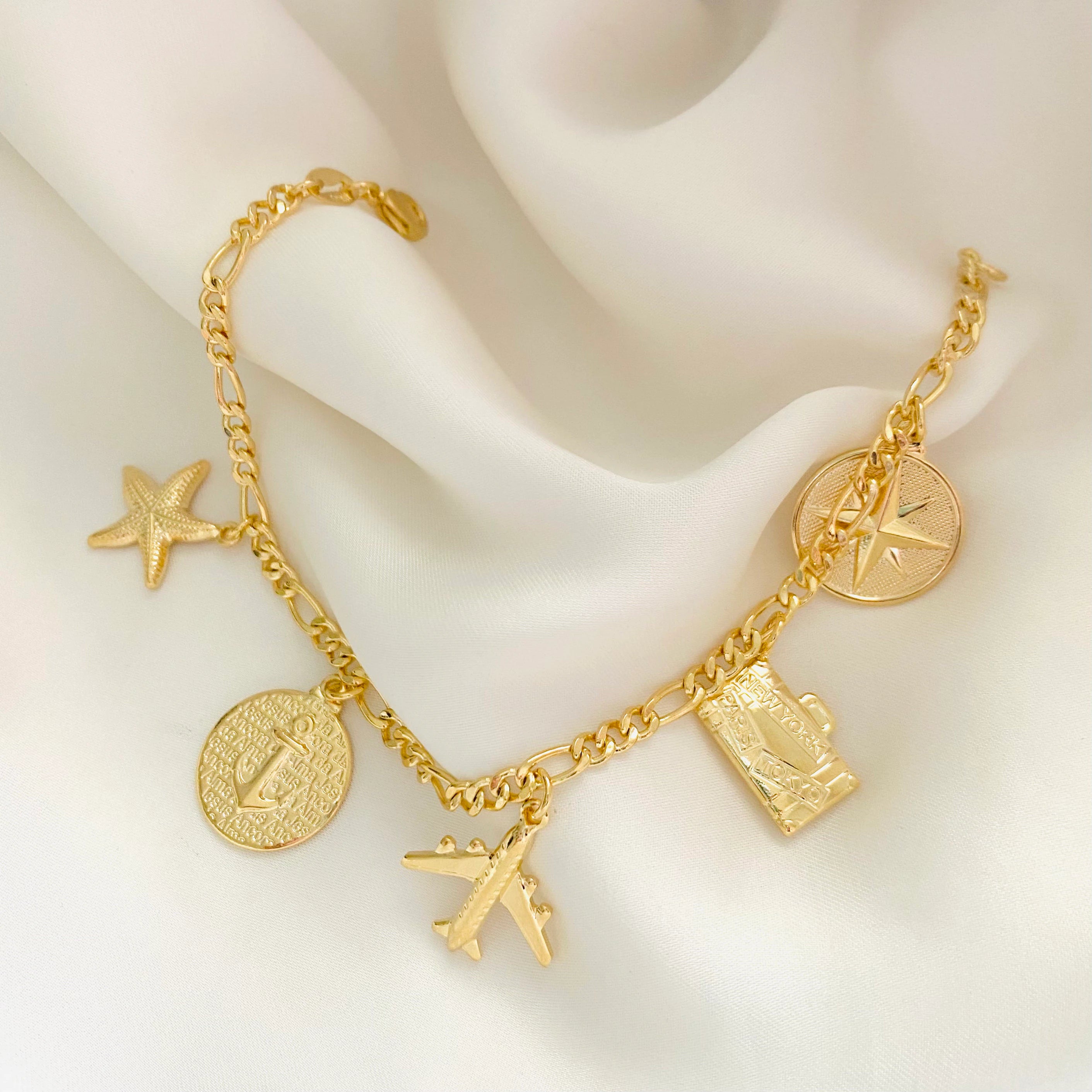 Travel Charm 18K Gold Filled Bracelet