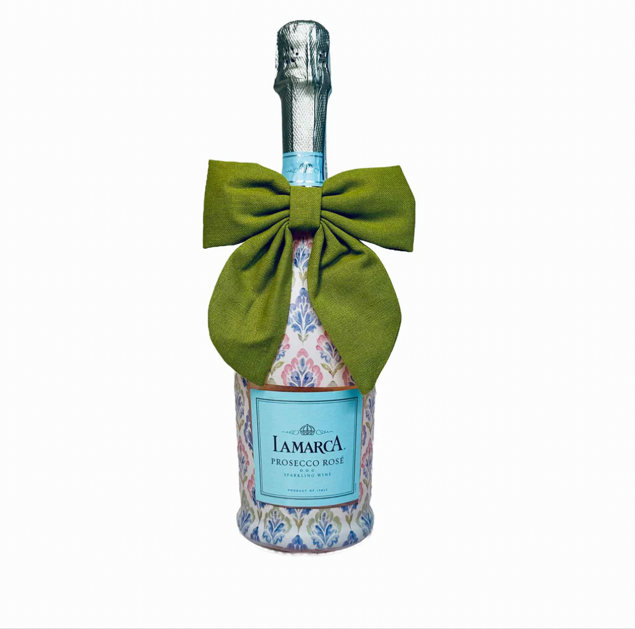 Beau Bottles Green Linen Champagne Bottle Bow