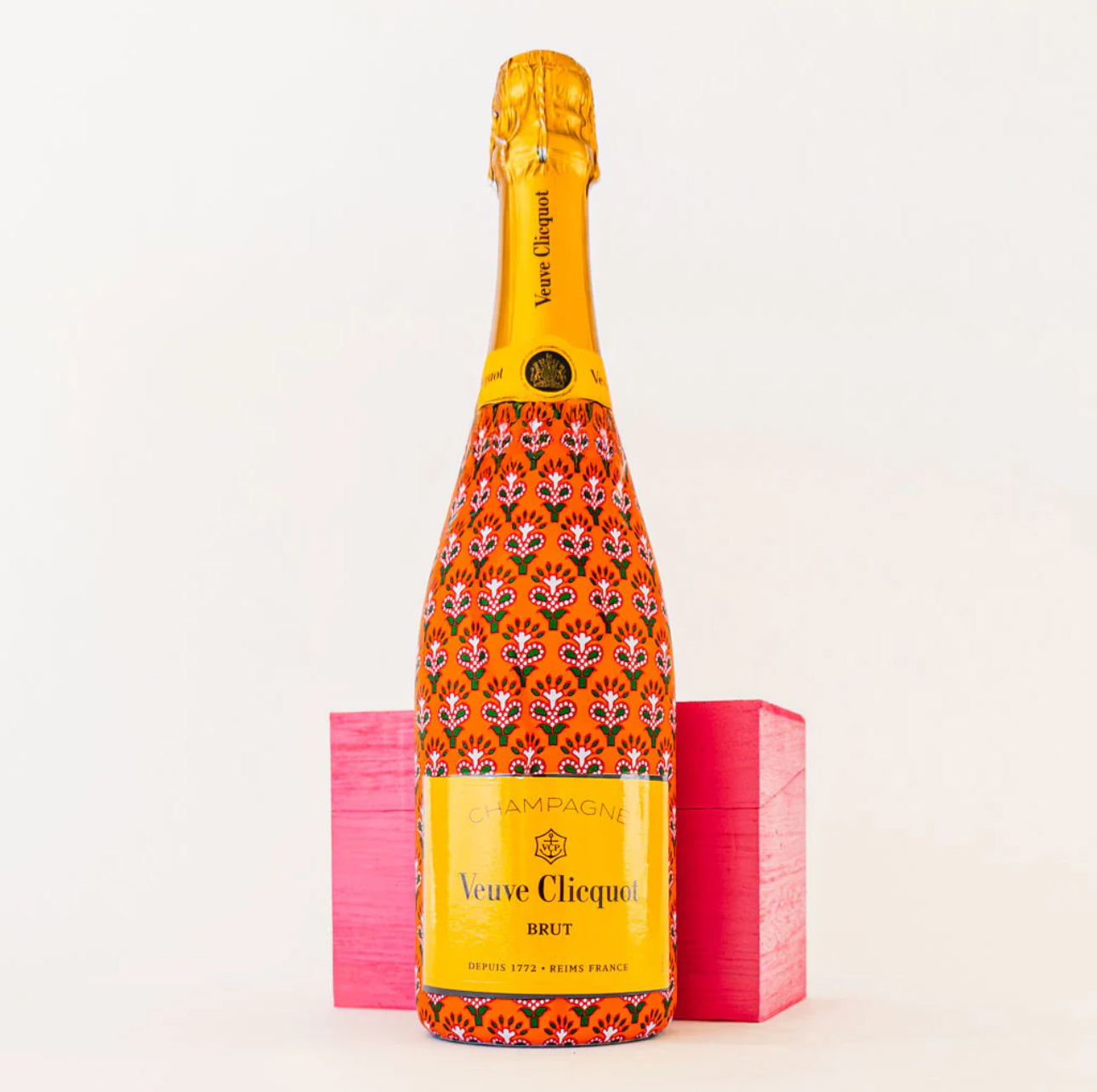 Beau Bottles Wrap Veuve Indian Blockprint Red Leaf