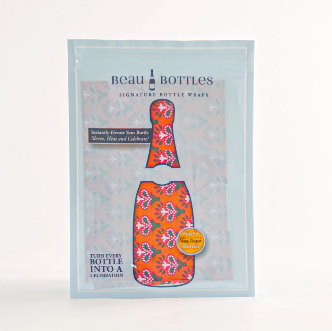 Beau Bottles Wrap Veuve Indian Blockprint Red Leaf