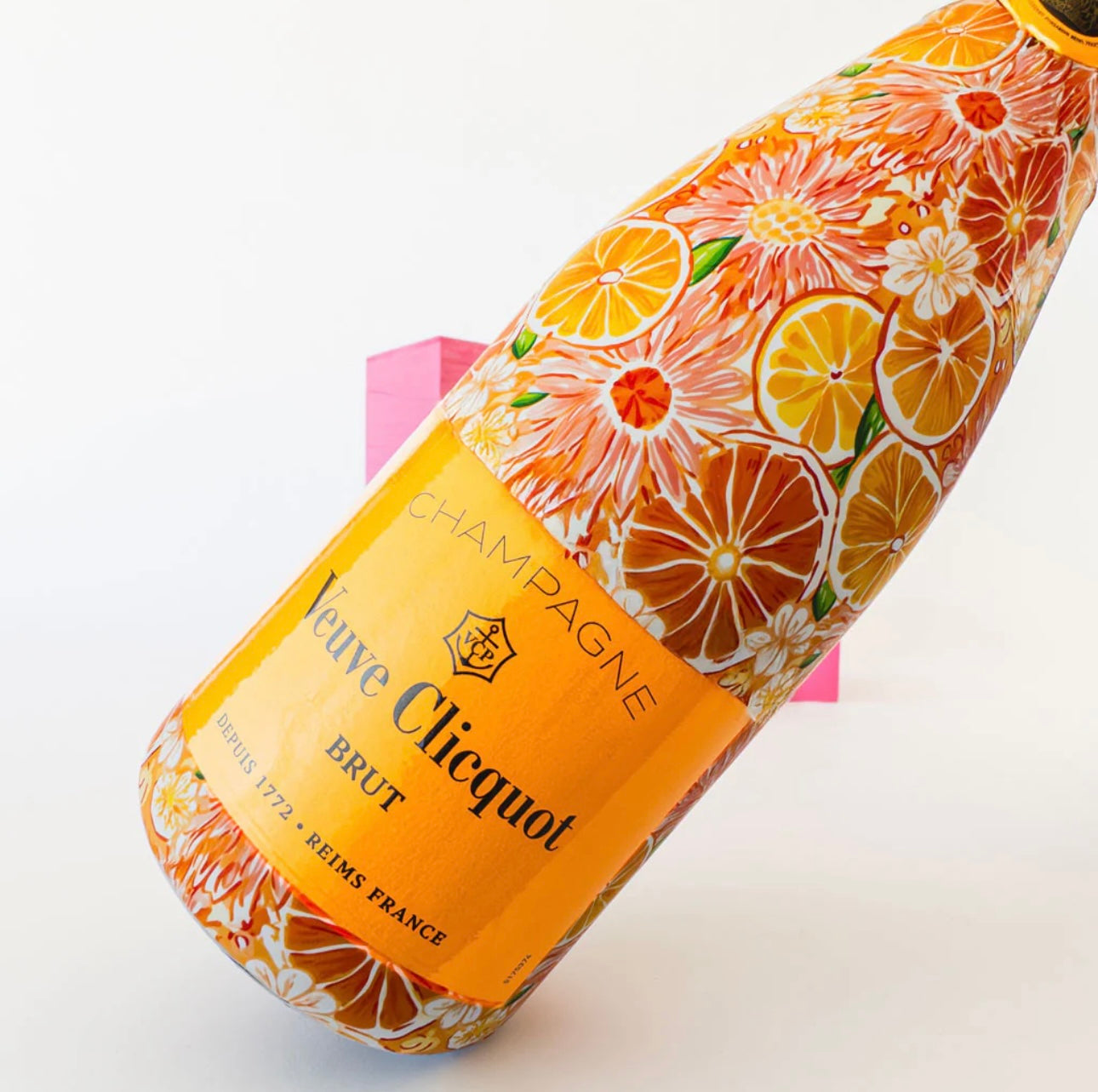 Beau Bottles Wrap Veuve Preppy Watercolor Oranges