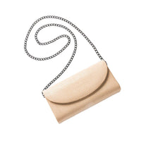 Beige handbag with a chain strap on a white background
