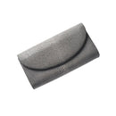 Gray textured clutch bag on a white background