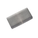 Rectangular clutch bag with a textured surface on a white background