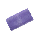 Purple clutch bag with a textured surface on a white background