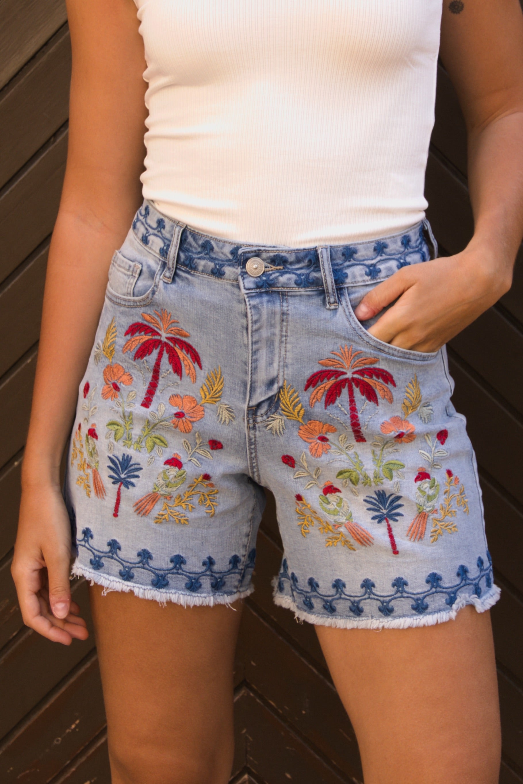 Dalia Embroidered Denim Short