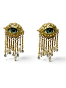 Green Eye Fringe Statement Earrings