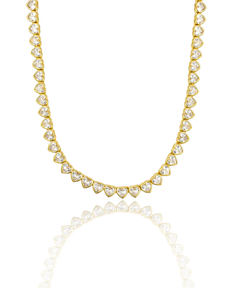5mm Heart Bezel CZ Tennis Necklace