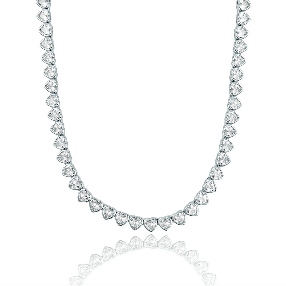5mm Heart Bezel CZ Tennis Necklace