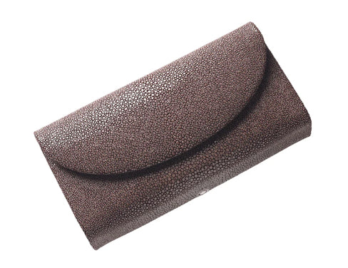 Brown textured clutch bag on a white background