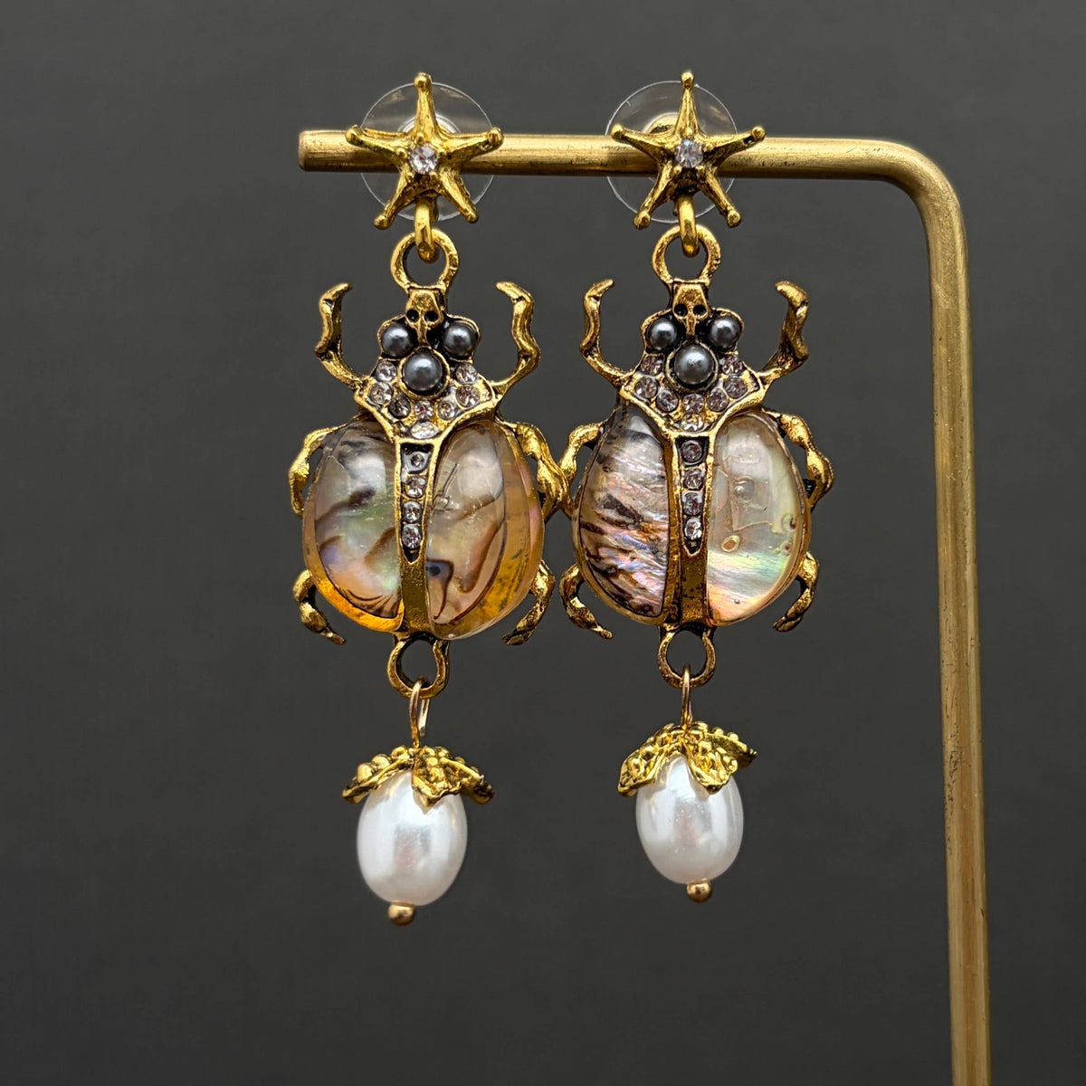 Gold-Tone Beetle Drop Earrings