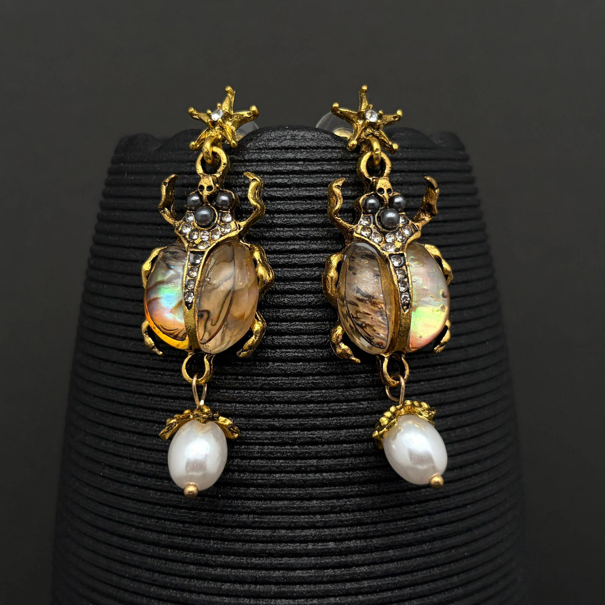 Gold-Tone Beetle Drop Earrings