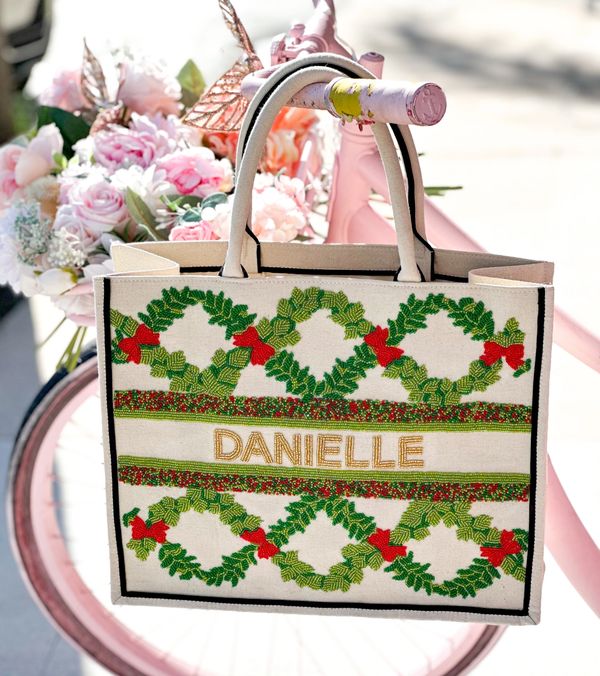 Home For The Holidays Beaded Tote Bag